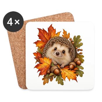 Igel im Herbstlaub - Untersetzer (4er-Set) - Weiß - Vorne