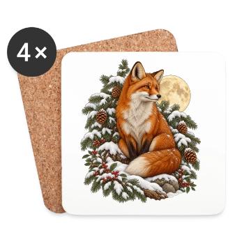 Fuchs im Winterwald - Untersetzer (4er-Set) - Weiß - Vorne
