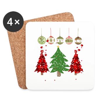 Joyeux Noël / impressions d'arbre de Noël / ccolorful - Dessous de verre (lot de 4) - blanc - Devant