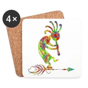 Native American Kokopelli With Feather 1 - Dessous de verre (lot de 4) - blanc - Devant