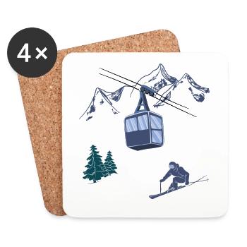 Scène de ski Station de remontées mécaniques Sports d’hiver - Dessous de verre (lot de 4) - blanc - Devant