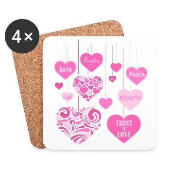 Hearts Bouquet - LOVE PEACE FREEDOM 2 - Coasters (set of 4) - white - Front
