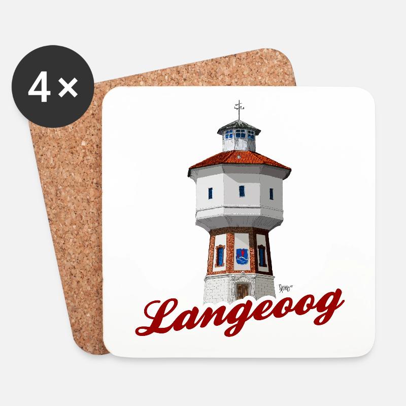 Bronko55 No.59 – Langeoog Wasserturm - Untersetzer (4er-Set) - Weiß