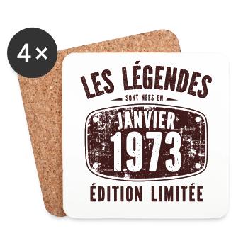 Anniversaire Janvier 1973 Légende Cadeau - Dessous de verre (lot de 4) - blanc - Devant