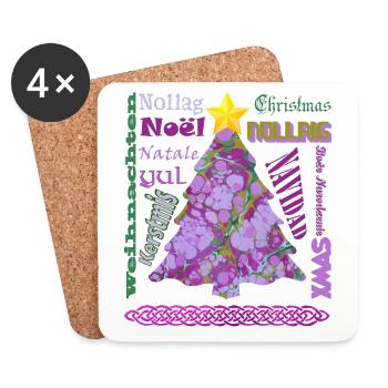 Noël multilingue E 230 - Dessous de verre (lot de 4) - blanc - Devant