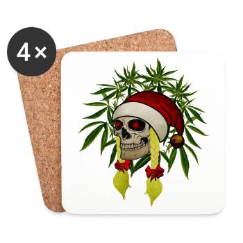 Totenschädel Frau Hanf Weihnachten Mütze Zöpfe - Untersetzer (4er-Set) - Weiß - Vorne