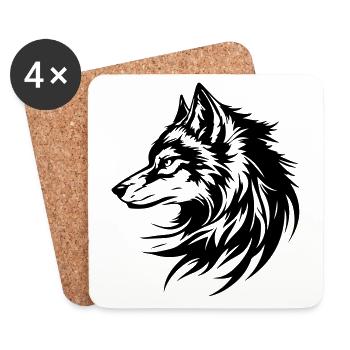 Wolf Kopf Silhouette - Untersetzer (4er-Set) - Weiß - Vorne