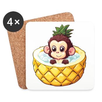 affe badet in Ananas - Lustiges Sommerdesign - Untersetzer (4er-Set) - Weiß - Vorne