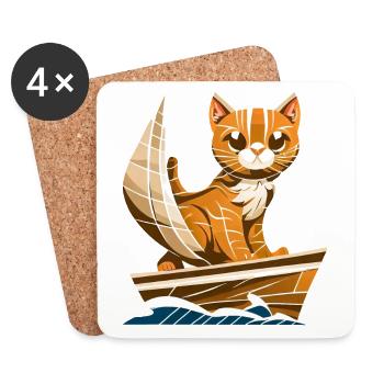 segelt mit Segelboot, Gestreiftes und Abstraktes - Untersetzer (4er-Set) - Weiß - Vorne