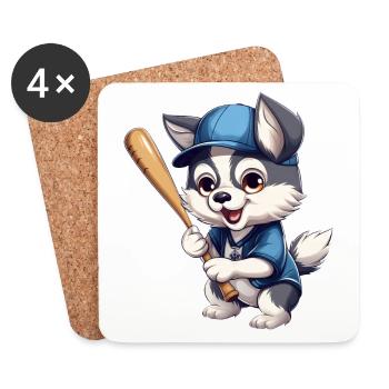 Husky spielt Baseball, Sportliches Hundedesign - Untersetzer (4er-Set) - Weiß - Vorne