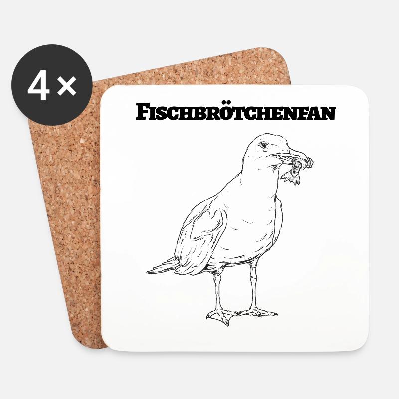 Fischbrötchen Fan die lustige Möwe mit Fisch - Untersetzer (4er-Set) - Weiß