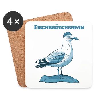Fischbrötchen Fresser die lustige Möwe mit Fisch - Untersetzer (4er-Set) - Weiß - Vorne