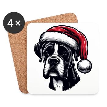 Cadeaux de réveillon de Noël pour chien boxer - Dessous de verre (lot de 4) - blanc - Devant