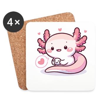 Axolotl mignon avec des axolotls en forme de cœur - Dessous de verre (lot de 4) - blanc - Devant
