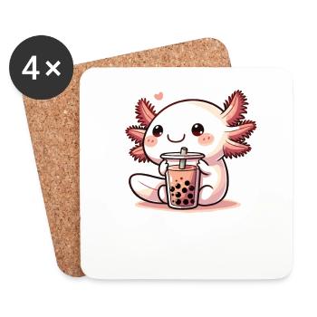 Axolotls Drink Bubble Tea kawaii Boba Axolotl - Coasters (set of 4) - white - Front