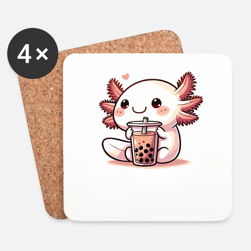 Axolotls trinken Bubble Tea kawaii Boba Axolotl - Untersetzer (4er-Set) - Weiß