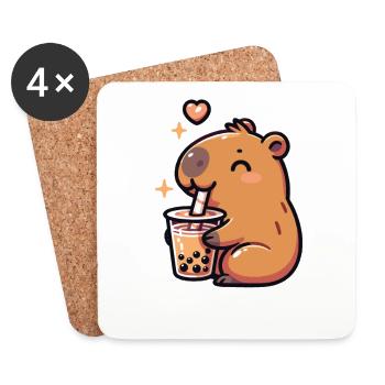Capybaras Drink Bubble Tea kawaii Boba Capybara - Coasters (set of 4) - white - Front