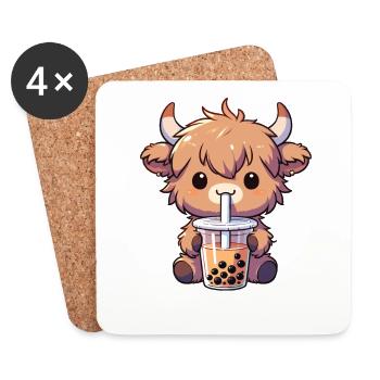 Cows Drinking Bubble Tea kawaii Boba Highland Beef - Coasters (set of 4) - white - Front