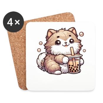 Cats Drink Bubble Tea kawaii Boba Cat - Coasters (set of 4) - white - Front