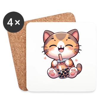 Katzen trinken Bubble Tea kawaii Boba Katze - Untersetzer (4er-Set) - Weiß - Vorne