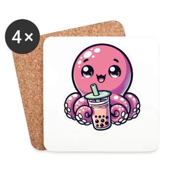 Kraken trinken Bubble Tea kawaii Boba Oktopus - Untersetzer (4er-Set) - Weiß - Vorne