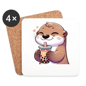 Otters Drink Bubble Tea kawaii Boba Otter - Coasters (set of 4) - white - Front