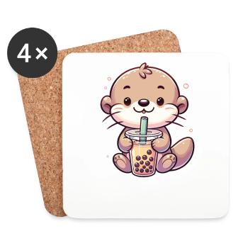 Otters Drink Bubble Tea kawaii Boba Otter - Coasters (set of 4) - white - Front