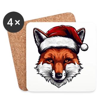 Portrait de Noël tête de renard - Dessous de verre (lot de 4) - blanc - Devant