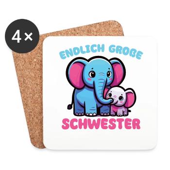 Große Schwester 2024 Elefant Geschwister Tier - Untersetzer (4er-Set) - Weiß - Vorne