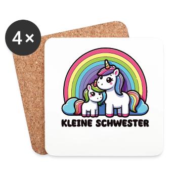 Kleine Schwester 2024 Einhorn Geschwister - Untersetzer (4er-Set) - Weiß - Vorne
