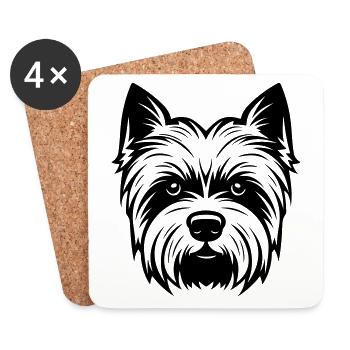 Yorkshire Terrier Dog Head - Coasters (set of 4) - white - Front