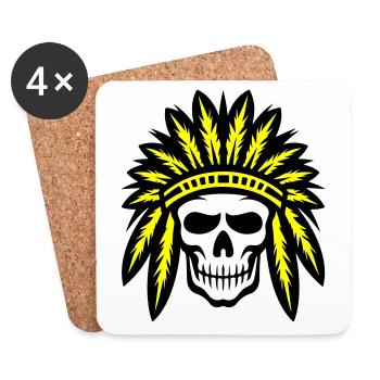 Crâne de chef indien apache - Dessous de verre (lot de 4) - blanc - Devant