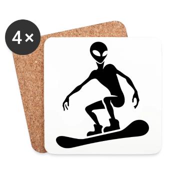 Minimalistisches Design: Alien Snowboarder - Untersetzer (4er-Set) - Weiß - Vorne