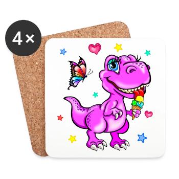 Pink dinosaur with ice cream - Coasters (set of 4) - white - Front