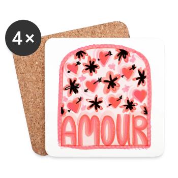 Amour Amour Coeurs et Fleurs - Dessous de verre (lot de 4) - blanc - Devant