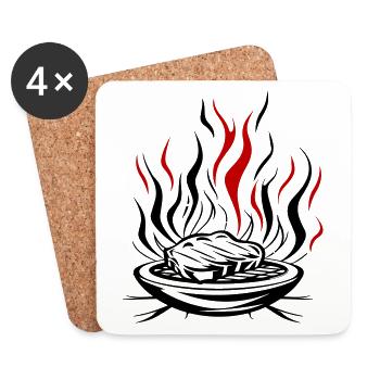 Grill Flame Meat Bbq - Coasters (set of 4) - white - Front