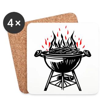 Grill, Feu, Grill, Viande - Dessous de verre (lot de 4) - blanc - Devant