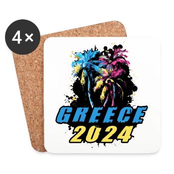 Greece 2024 Holiday Palm Trees Multicolored - Coasters (set of 4) - white - Front