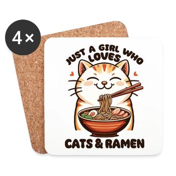 Katze mit Nudeln Ramen kawaii Katze - Untersetzer (4er-Set) - Weiß - Vorne