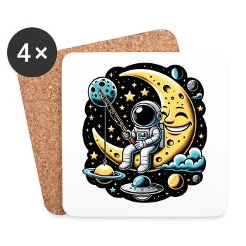 Un astronaute est assis sur le croissant de lune et pêche - Dessous de verre (lot de 4) - blanc - Devant