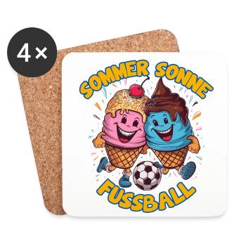 Sommer Sonne Fussball lachende kickende Eistüten - Untersetzer (4er-Set) - Weiß - Vorne