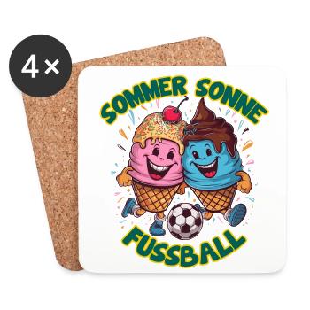 Sommer Sonne Fussball lachende kickende Eistüten - Untersetzer (4er-Set) - Weiß - Vorne