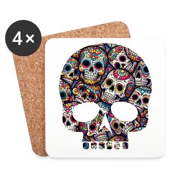 Colorful decorative skull pattern - Coasters (set of 4) - white - Front