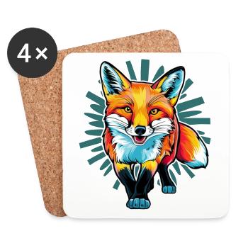 Renard - Illustration - Dessous de verre (lot de 4) - blanc - Devant