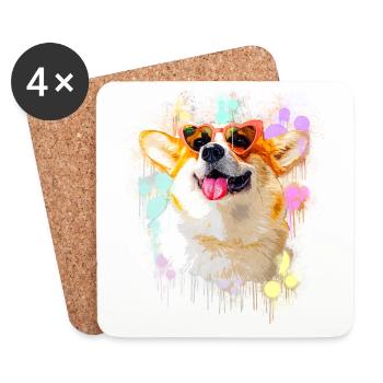 Chien corgi avec lunettes de soleil - Dessous de verre (lot de 4) - blanc - Devant