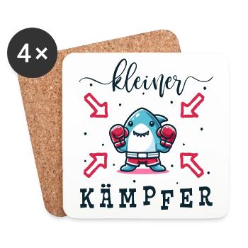 Kleiner Kämpfer - Hai mit Boxhandschuhen - Untersetzer (4er-Set) - Weiß - Vorne