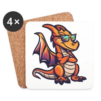 Drache Cool Comic - Untersetzer (4er-Set) - Weiß - Vorne