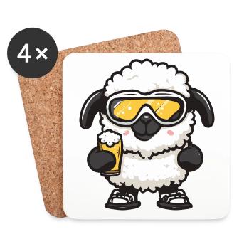 Mouton Après-Ski Bière Bande dessinée - Dessous de verre (lot de 4) - blanc - Devant