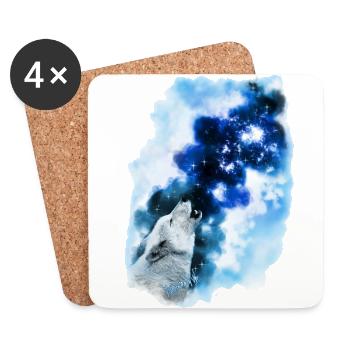 Paintery Style :Starry Wolf Night: - Untersetzer (4er-Set) - Weiß - Vorne