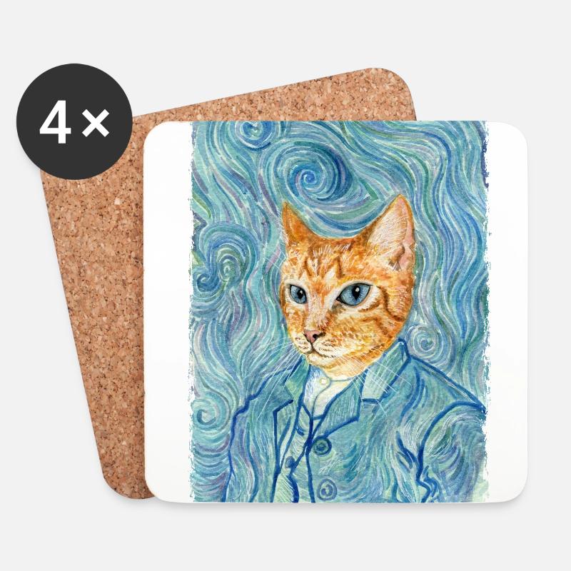 Kätzchen van Gogh - Untersetzer (4er-Set) - Weiß
